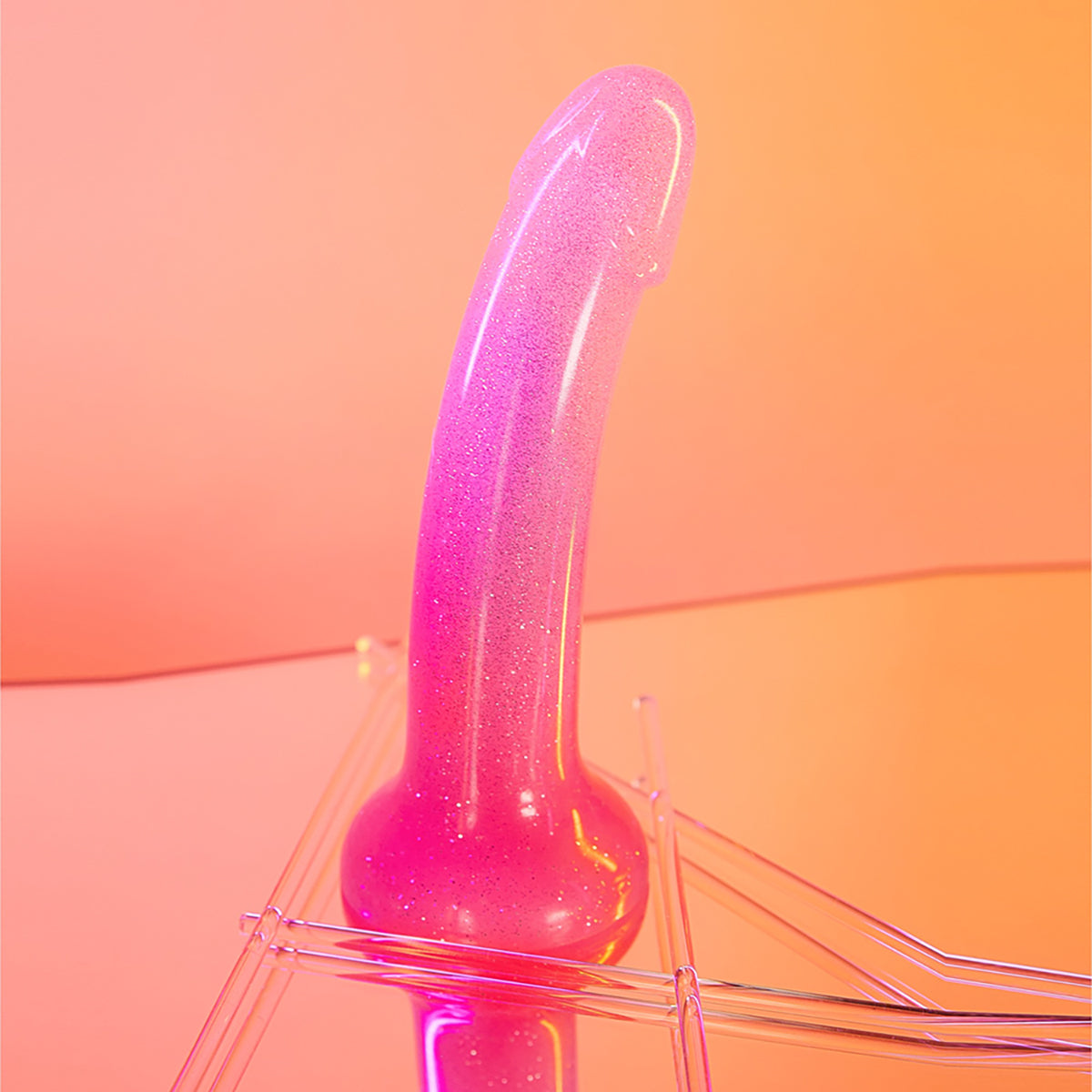 Love to Love Dildolls Sunrise 6 in. Silicone Dildo with Multicolor Star Glitter Pink/Purple-3