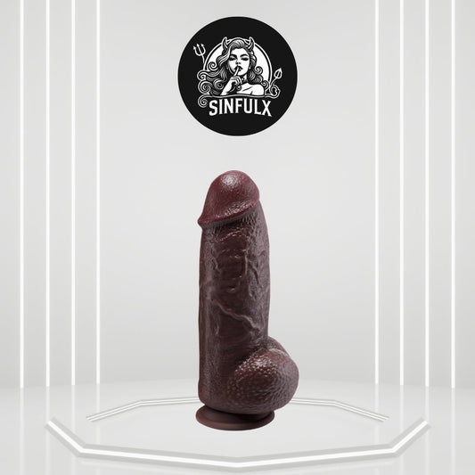 EclipseProbe Extra Thick Ebony Realistic Dildo | 8.46" Dual-Layer Silicone with Suction-0