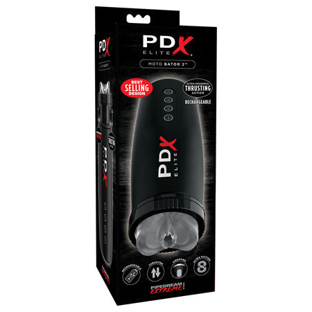 PDX Elite Motobator 2 Rechargeable Thrusting Vibrating Masturbator Clear/Black-0