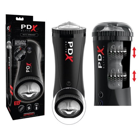 PDX Elite Moto Stroker Rechargeable Thrusting Vibrating Masturbator Clear/Black-0