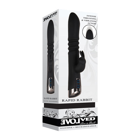 Evolved Rapid Rabbit Rechargeable Thrusting Silicone Vibrator Black-0